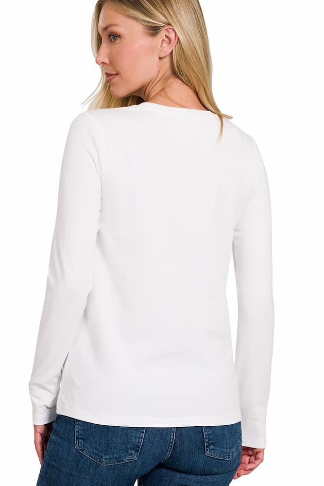 Zenana Cotton Long Sleeve Crew Neck T-Shirt White Back