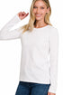 Zenana Cotton Long Sleeve Crew Neck T-Shirt White Front