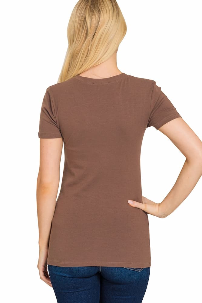 Zenana Cotton V-Neck Short Sleeve Tee Brown Back