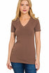 Zenana Cotton V-Neck Short Sleeve Tee Brown Front