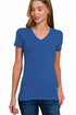 Zenana Cotton V-Neck Short Sleeve Tee Light Navy Front