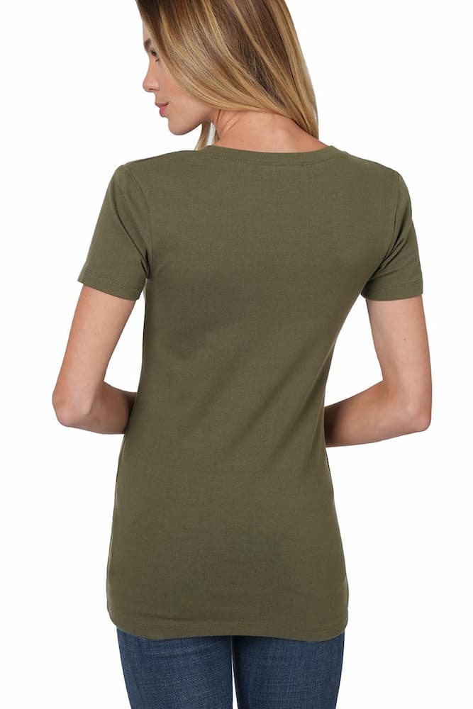 Zenana Cotton V-Neck Short Sleeve Tee Olive Back