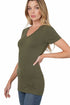 Zenana Cotton V Neck Short Sleeve Tee Olive Side