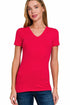 Zenana Cotton V-Neck Short Sleeve Tee Light Navy Front