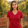 Zenana Cotton V Neck Short Sleeve Tee Ruby