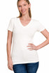 Zenana Cotton V-Neck Short Sleeve Tee White Front