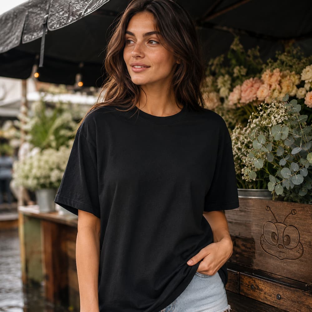 Zenana Cotton boyfriend Scoop Neck Tee Black