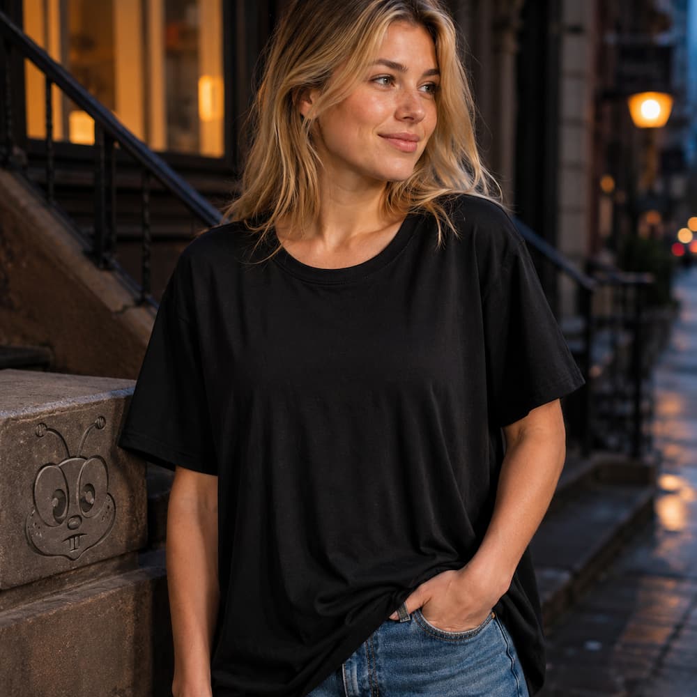 Zenana Cotton boyfriend Tee Black City View
