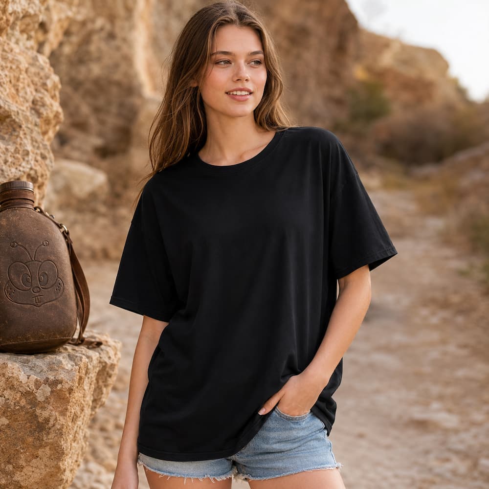 Zenana Cotton boyfriend Tee Black Front View