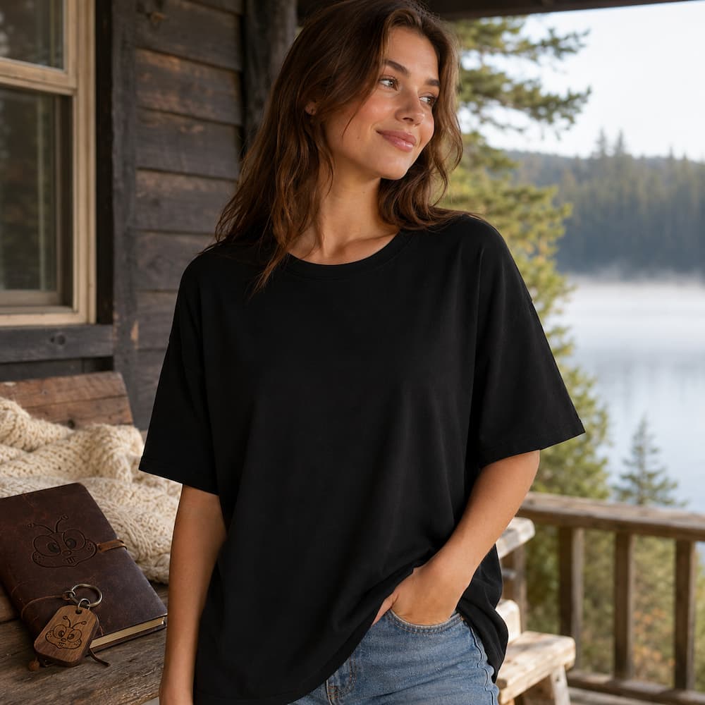 Zenana Cotton boyfriend Tee Black Side View