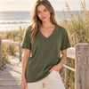 Zenana Cotton boyfriend V-Neck Tee Army Green Front View