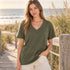 Zenana Cotton boyfriend V-Neck Tee Army Green Front View