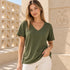 Zenana Cotton boyfriend V-Neck Tee Army Green Side View