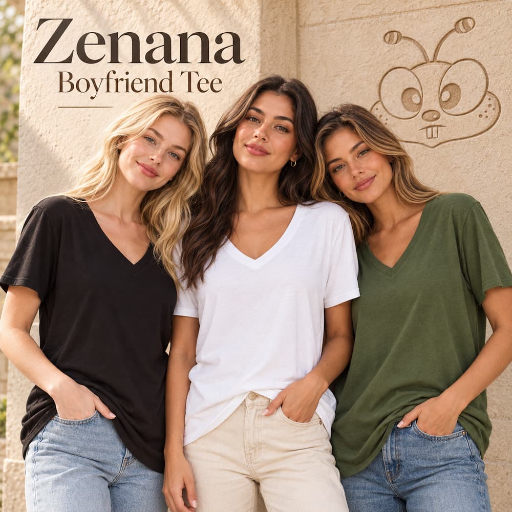 Zenana Cotton boyfriend V-Neck Tee Banner