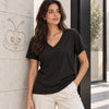 Zenana Cotton boyfriend V-Neck Tee Black Front View