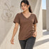 Zenana Cotton boyfriend V-Neck Tee Brown Front View