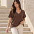 Zenana Cotton boyfriend V-Neck Tee Brown Model View