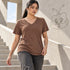 Zenana Cotton boyfriend V-Neck Tee Brown Side View