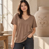 Zenana Cotton boyfriend V-Neck Tee Mocha Side View