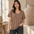 Zenana Cotton boyfriend V-Neck Tee Mocha Side View