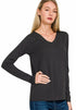 Zenana Cotton v-neck long sleeve t-shirt Black Front