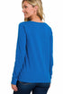 Zenana Cotton v-neck long sleeve t-shirt Blue Back