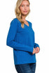 Zenana Cotton v-neck long sleeve t-shirt Blue Side