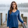 Zenana Cotton v-neck long sleeve t-shirt Classic Blue