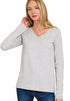 Zenana Cotton v-neck long sleeve t-shirt Heather Grey Front