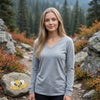 Zenana Cotton v-neck long sleeve t-shirt Heather Grey