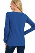 Zenana Cotton v-neck long sleeve t-shirt Light Navy Back