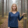 Zenana Cotton v-neck long sleeve t-shirt Light Navy