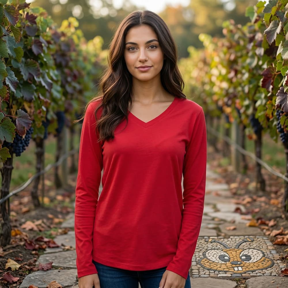 Zenana Cotton v-neck long sleeve t-shirt Ruby