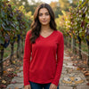 Zenana Cotton v-neck long sleeve t-shirt Ruby