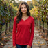 Zenana Cotton v-neck long sleeve t-shirt Ruby