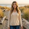 Zenana Cotton v-neck long sleeve t-shirt Sand Beige