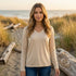 Zenana Cotton v-neck long sleeve t-shirt Sand Beige