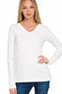 Zenana Cotton v-neck long sleeve t-shirt White Front