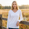 Zenana Cotton v-neck long Sleeve t-shirt White