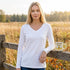 Zenana Cotton v-neck long Sleeve t-shirt White