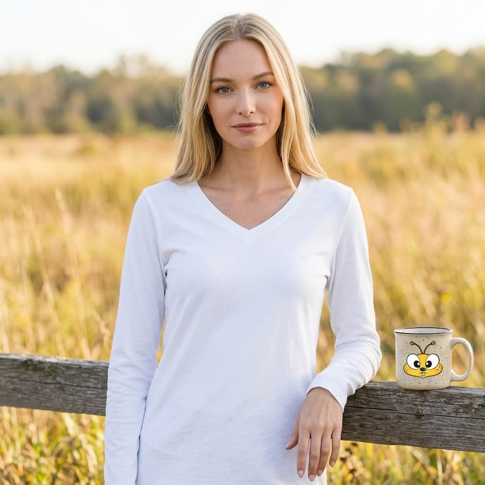 Zenana Cotton v-neck long sleeve tee White