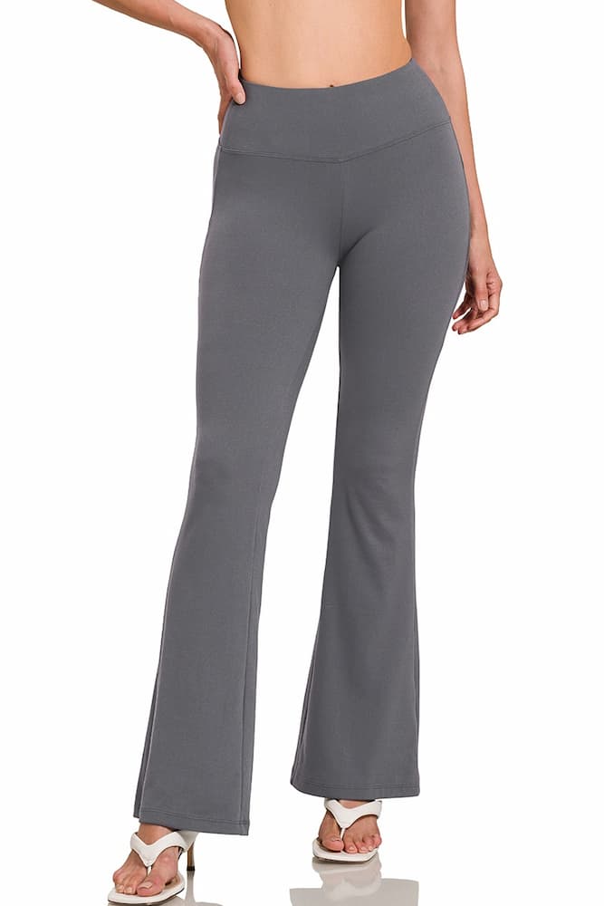 Zenana High Waist Flare Leg Yoga Pants Ash Grey Side