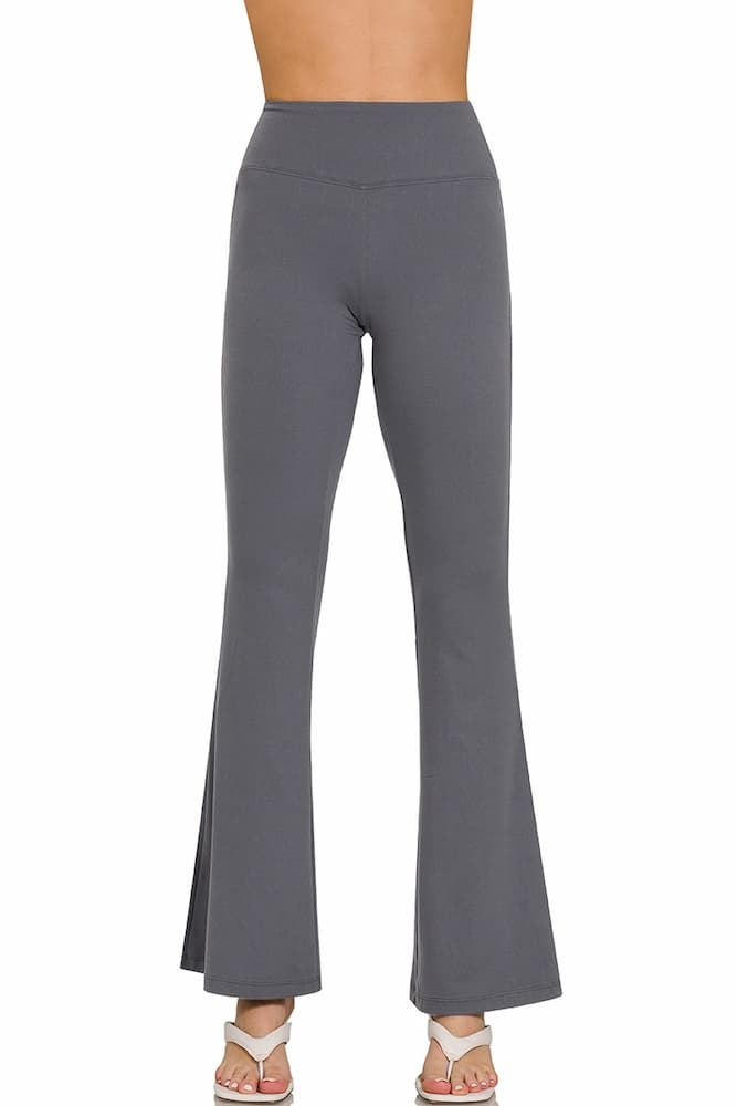 Zenana High Waist Flare Leg Yoga Pants Ash Grey