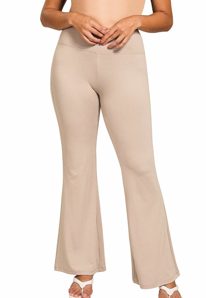 Zenana High Waist Flare Leg Yoga Pants Ash Mocha Plus Size