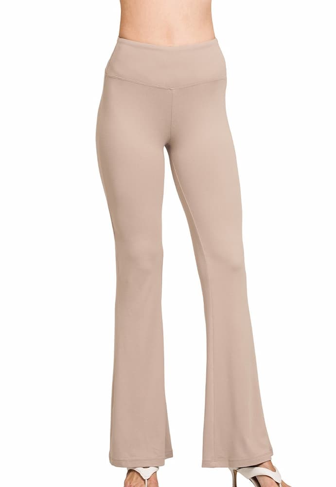 Zenana High Waist Flare Leg Yoga Pants Ash Mocha