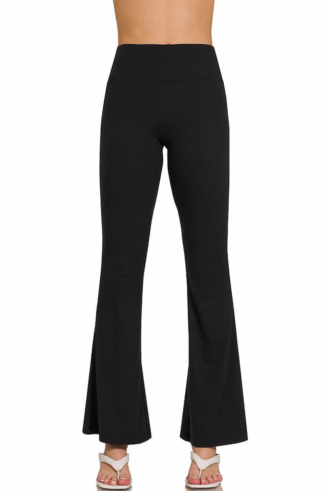 Zenana High Waist Flare Leg Yoga Pants Black Front