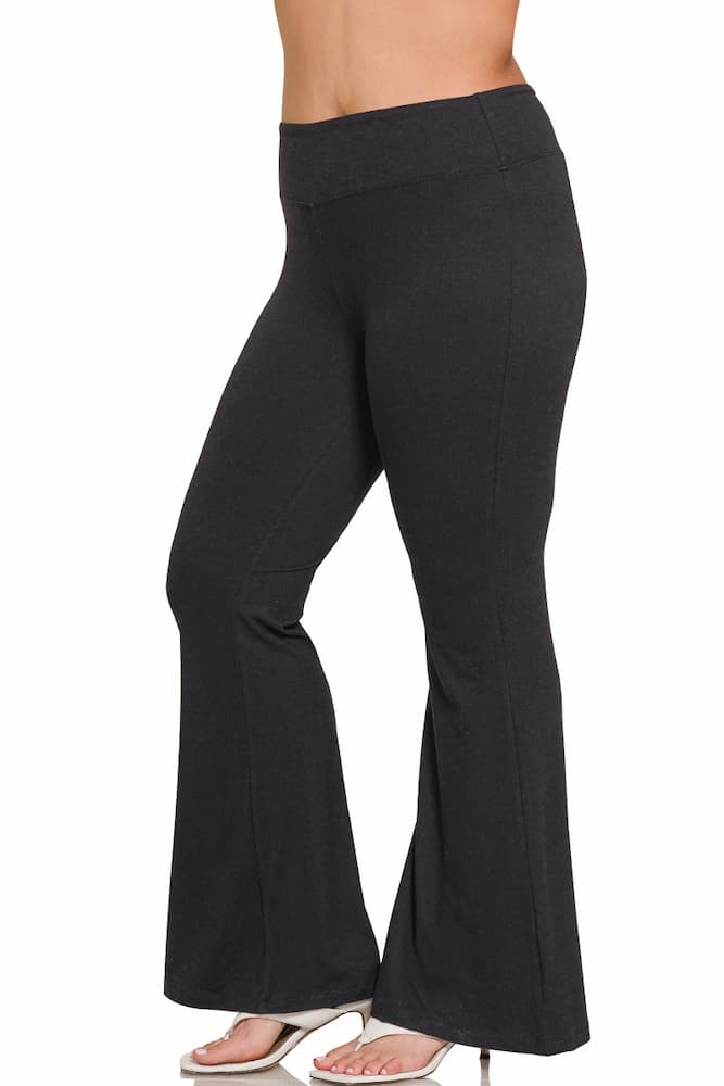 Zenana High Waist Flare Leg Yoga Pants Black Plus Size