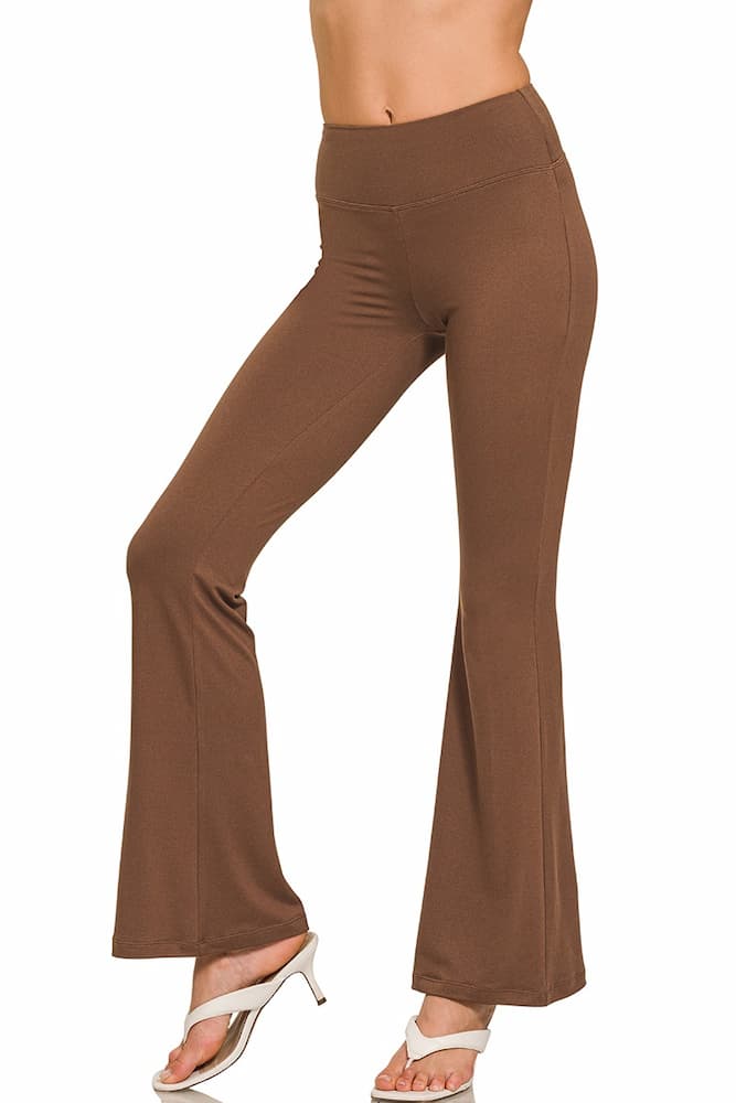 Zenana High Waist Flare Leg Yoga Pants Brown Front