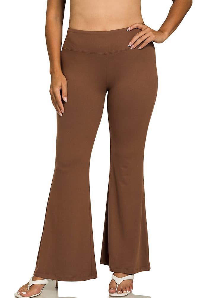 Zenana High Waist Flare Leg Yoga Pants Brown Plus Size