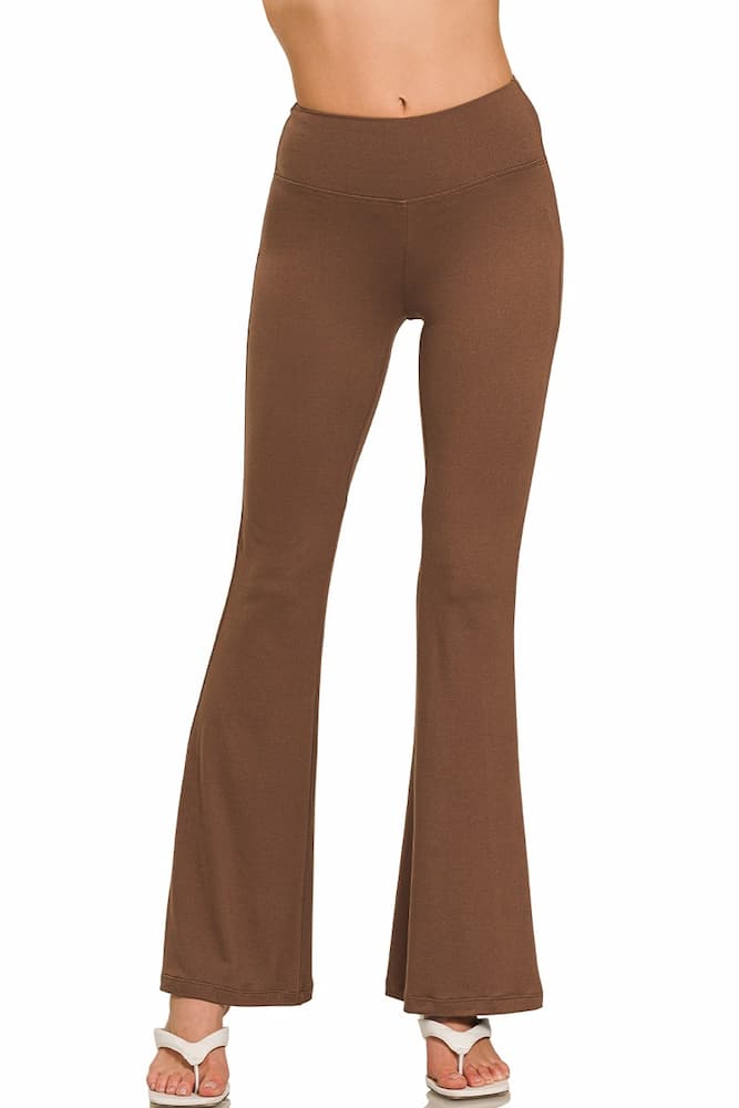 Zenana High Waist Flare Leg Yoga Pants Brown